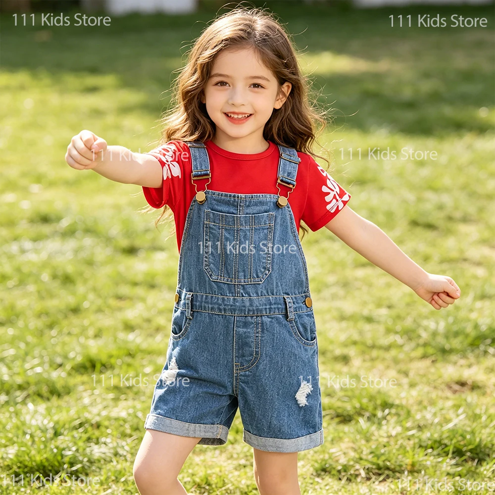 Kids Girls Summer Two Pieces Sets Print T-shirt and Denim Overalls Summer Suit Children Short Style Outdoor Casual Clothing 1-6Y
Kids Girls Summer Two Pieces Sets Print T-shirt and Denim Overalls Summer Suit Children Short Style Outdoor Casual Clothing 1-6Y