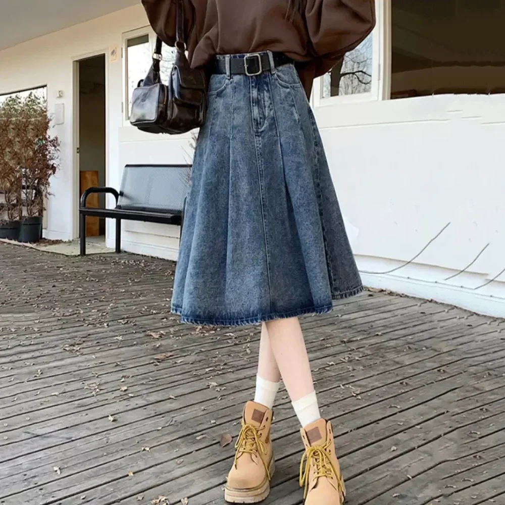 New Women Summer Denim Pleated Skirt Fashion All-match High Waist A-Line Blue Skirt Vintage Casual Jeans Skirt Knee-Length
New Women Summer Denim Pleated Skirt Fashion All-match High Waist A-Line Blue Skirt Vintage Casual Jeans Skirt Knee-Length
