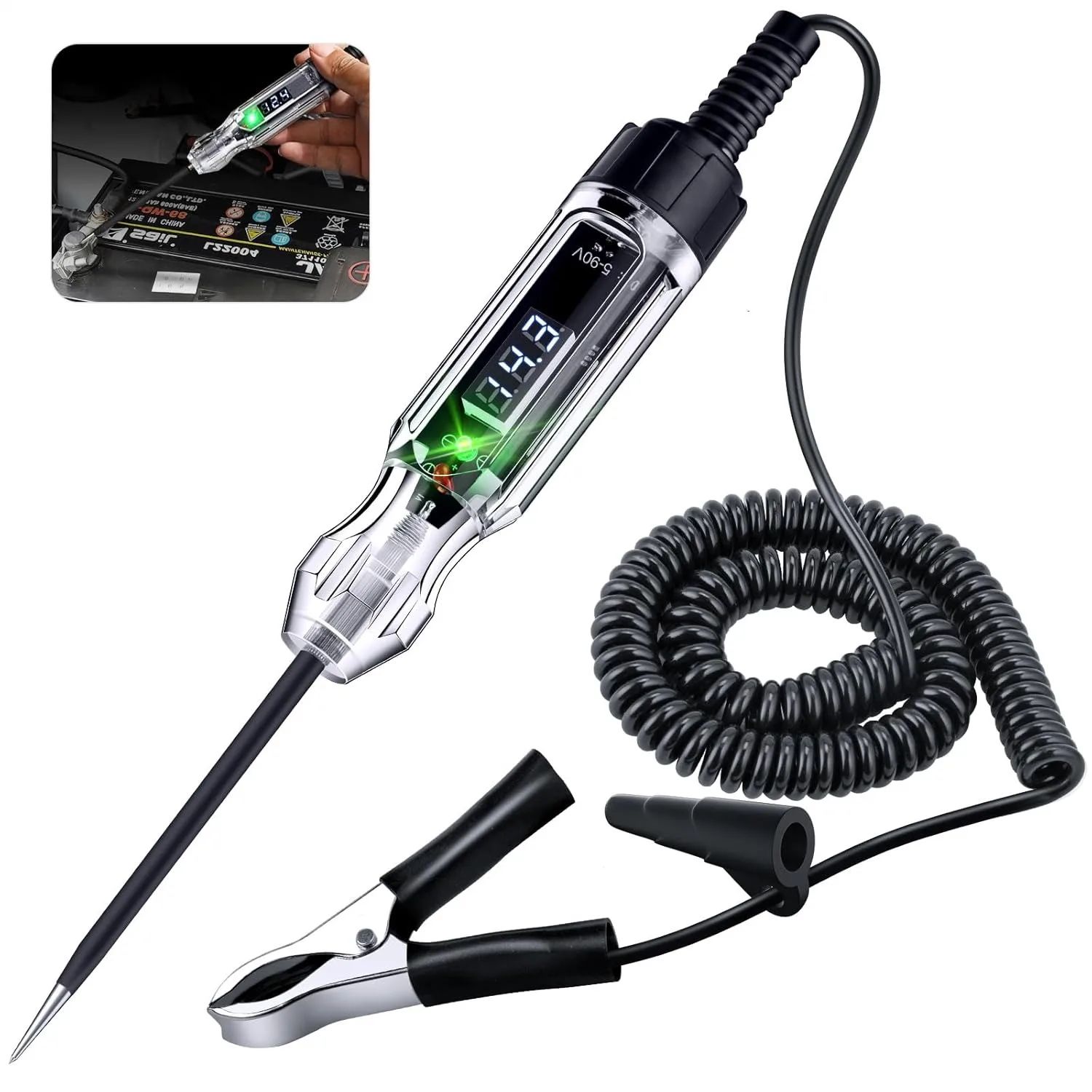 Automotive Test Light, Heavy Duty 5-90V Digital LED Electrical Tester with 140 Inch PU Spring Wire for Vehicle Car Truck
Automotive Test Light, Heavy Duty 5-90V Digital LED Electrical Tester with 140 Inch PU Spring Wire for Vehicle Car Truck