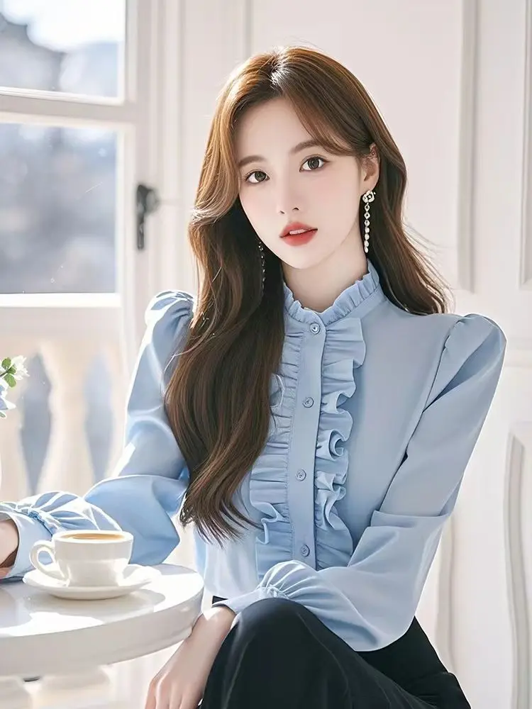 Elegant Fashion Ruffles Collar Women Shirt Single Breasted Long Sleeved Blouse 2025 Spring OL Tops
Elegant Fashion Ruffles Collar Women Shirt Single Breasted Long Sleeved Blouse 2025 Spring OL Tops