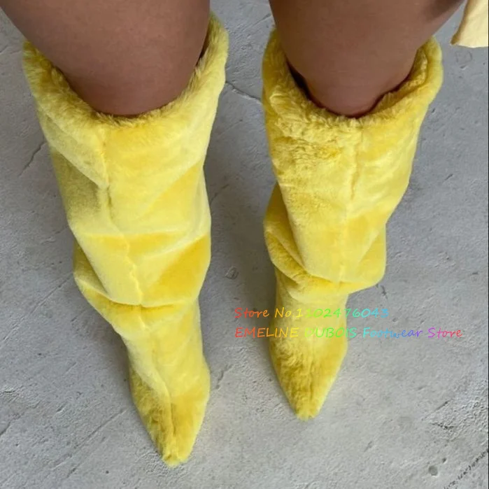 Yellow Furry Stiletto Heel Knee High Boot Women Pointy Toe Orange Heel Winter Warm Snow Boot Newest Fur Long Boot for Ladies
Yellow Furry Stiletto Heel Knee High Boot Women Pointy Toe Orange Heel Winter Warm Snow Boot Newest Fur Long Boot for Ladies