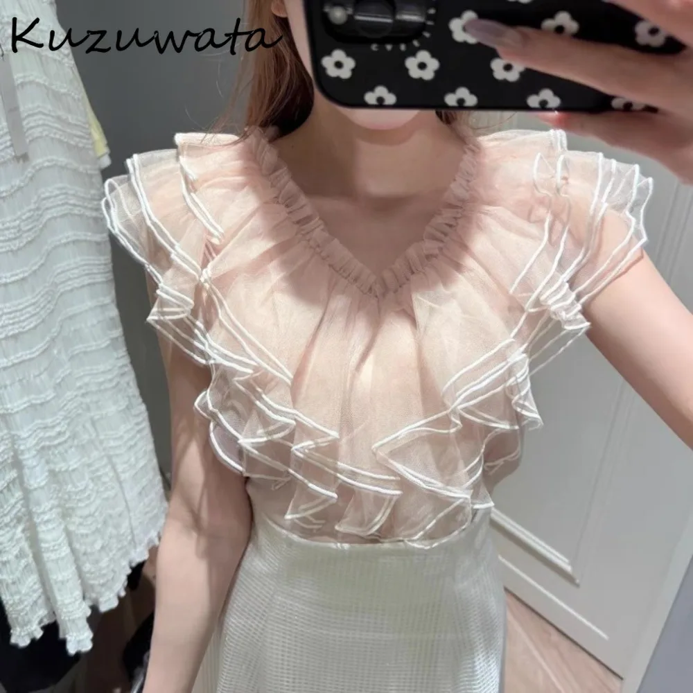 Kuzuwata Chiffon Pullover Elegant Office Lady Shirt V Neck Ruffled Sweet Mesh Ruffles Panelled Blusas Japan Fairy Casual Blouses
Kuzuwata Chiffon Pullover Elegant Office Lady Shirt V Neck Ruffled Sweet Mesh Ruffles Panelled Blusas Japan Fairy Casual Blouses
