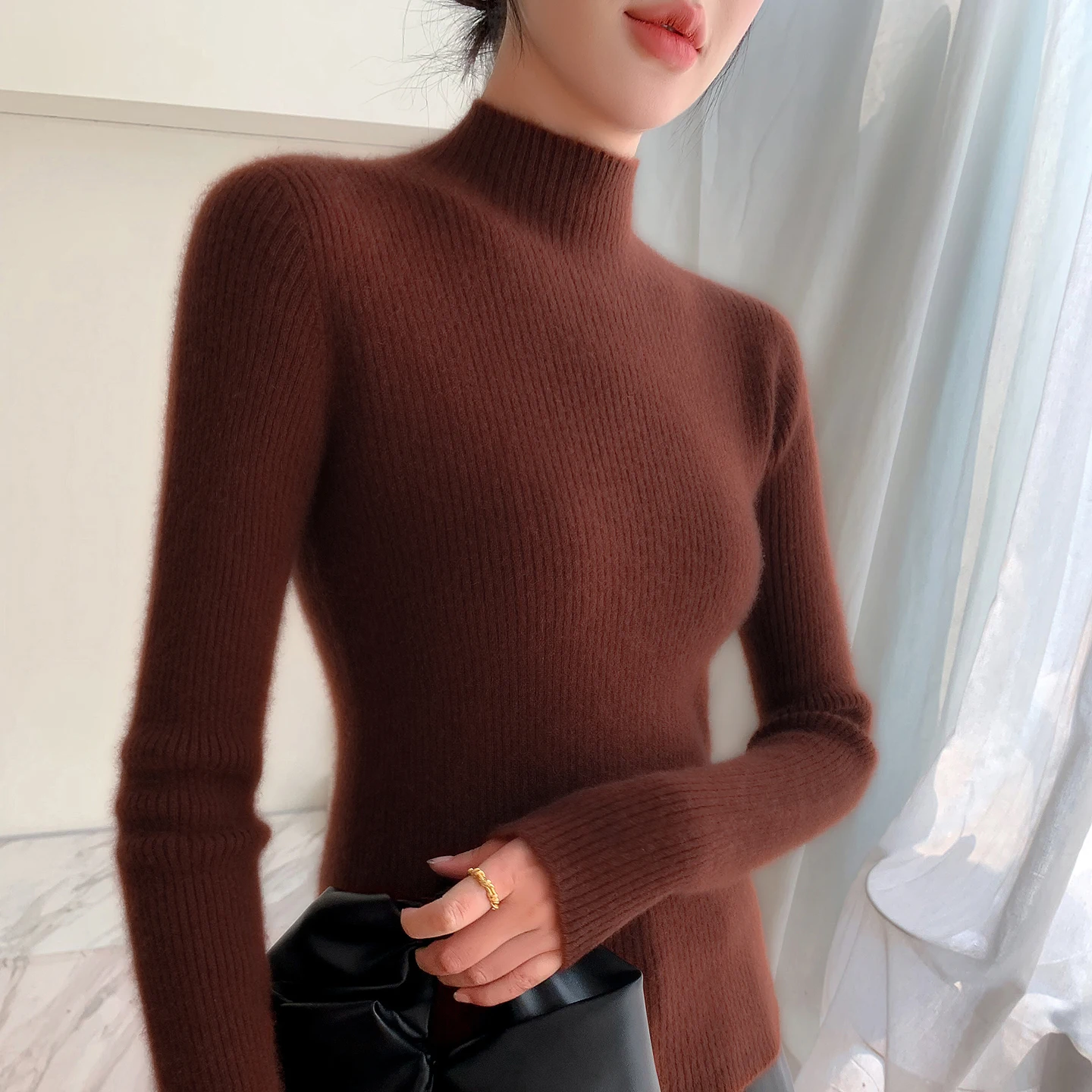 Slim-Fit Ribbed Half-High Collar Women'S Sweater Warm For Autumn And Winter 100% Pure Cashmere Pullover Comfortable Base Layer
Slim-Fit Ribbed Half-High Collar Women'S Sweater Warm For Autumn And Winter 100% Pure Cashmere Pullover Comfortable Base Layer