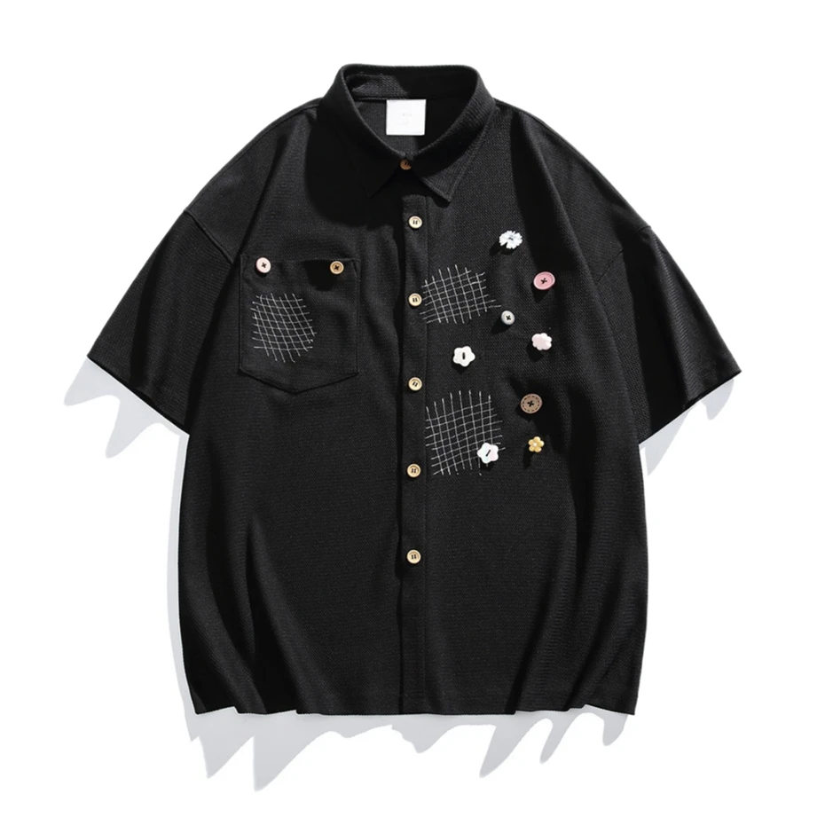 Oversized Mens Casual Shirt Streetwear Harajuku Short Sleeve Shirt Men Vintage Japan Style Button Decoration College Blouse Male
Oversized Mens Casual Shirt Streetwear Harajuku Short Sleeve Shirt Men Vintage Japan Style Button Decoration College Blouse Male
