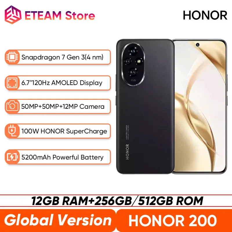 2024 New Original HONOR 200 Global Version Snapdragon 7 Gen 3 5G Smartphone 6.7'' AMOLED Display 5200mAh HONOR 100W SuperCharge
2024 New Original HONOR 200 Global Version Snapdragon 7 Gen 3 5G Smartphone 6.7'' AMOLED Display 5200mAh HONOR 100W SuperCharge