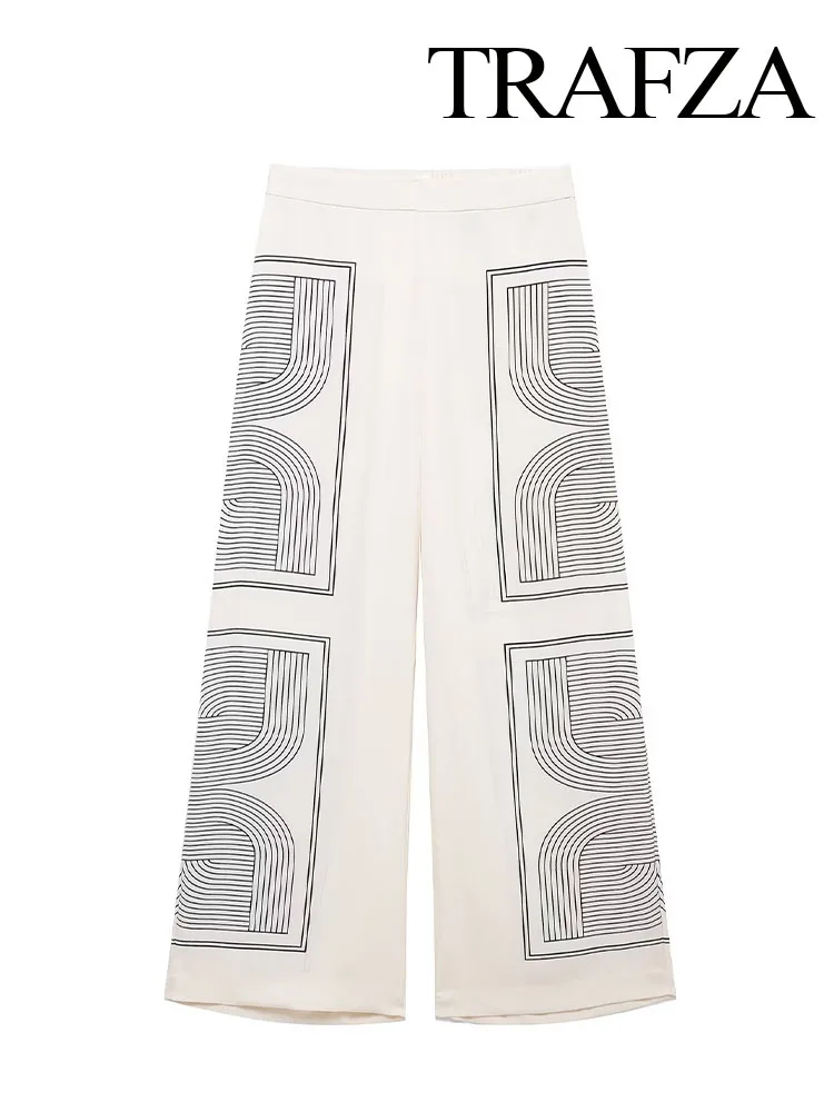 TRAFZA Women's Fashion Printed Twill Straight-Legged Trousers Female Temperament Striped Loose Ankle-Length Long Pants Mujer
TRAFZA Women's Fashion Printed Twill Straight-Legged Trousers Female Temperament Striped Loose Ankle-Length Long Pants Mujer