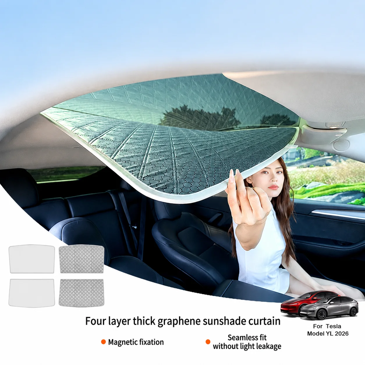 For Tesla Model YL 2026 Graphene magnetic Sunroof Shade – Heat Insulation Sunshade Net Top Ceiling Sun Visor Cover UV Block Th
For Tesla Model YL 2026 Graphene magnetic Sunroof Shade – Heat Insulation Sunshade Net Top Ceiling Sun Visor Cover UV Block Th