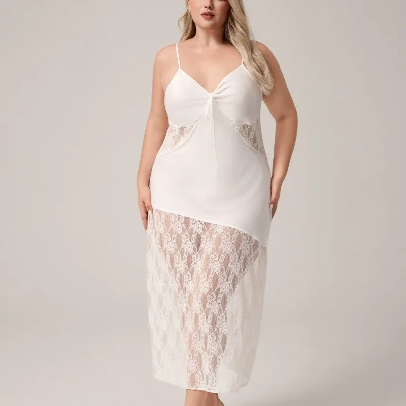 Kriamile White Satin Lace Nightgowns Womens 2025 Plus Size Sexy V Neck Backless Patchwork Elegant Comfortable Long Nightdress 
Kriamile White Satin Lace Nightgowns Womens 2025 Plus Size Sexy V Neck Backless Patchwork Elegant Comfortable Long Nightdress