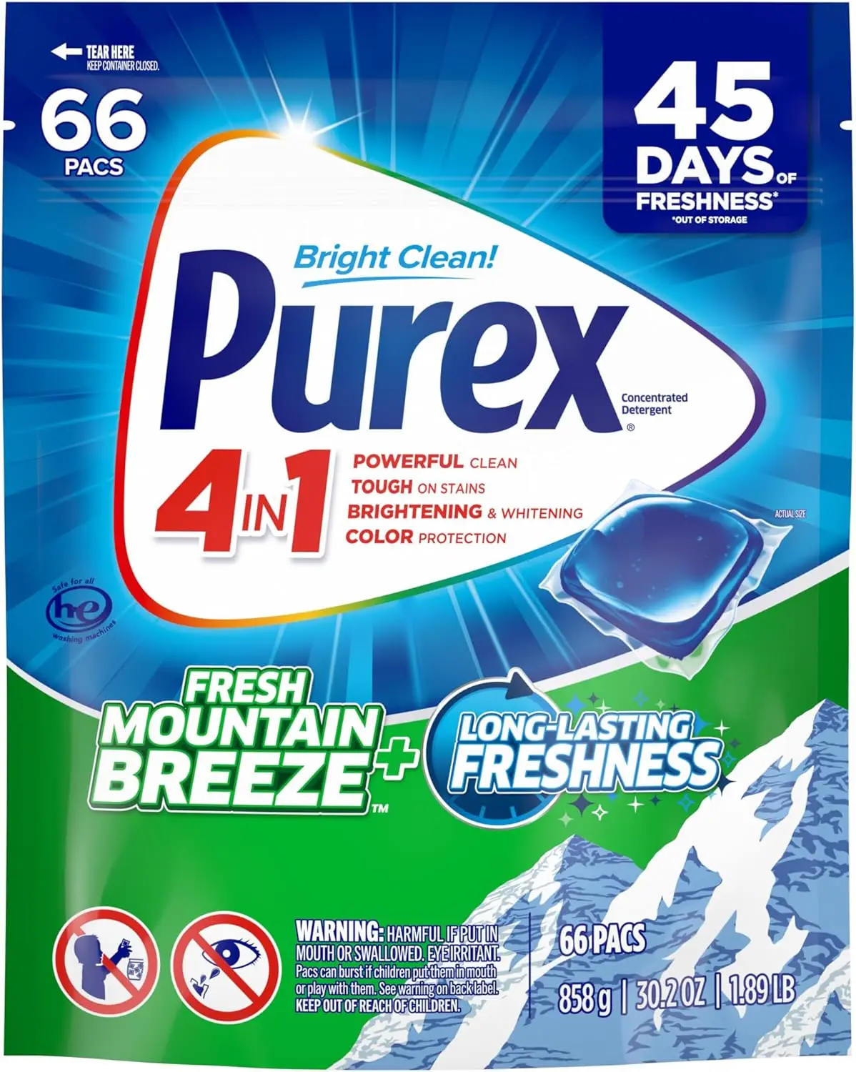 Laundry Detergent Pacs, Pre Measured Pacs with Mountain Breeze Scent for Freshness and Stain Fighting, 66 Count
Laundry Detergent Pacs, Pre Measured Pacs with Mountain Breeze Scent for Freshness and Stain Fighting, 66 Count