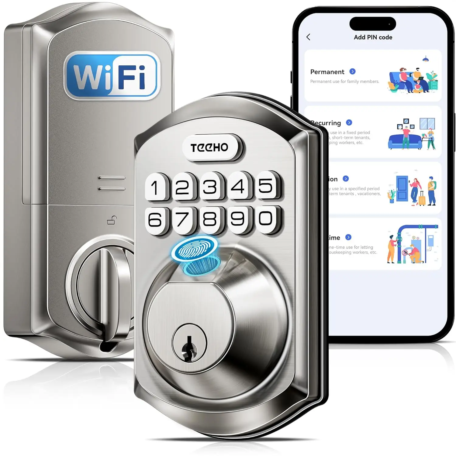 WiFi Smart Lock with Fingerprint & Keypad, App Control, Alexa Compatible, IP55 Waterproof for Front Door
WiFi Smart Lock with Fingerprint & Keypad, App Control, Alexa Compatible, IP55 Waterproof for Front Door