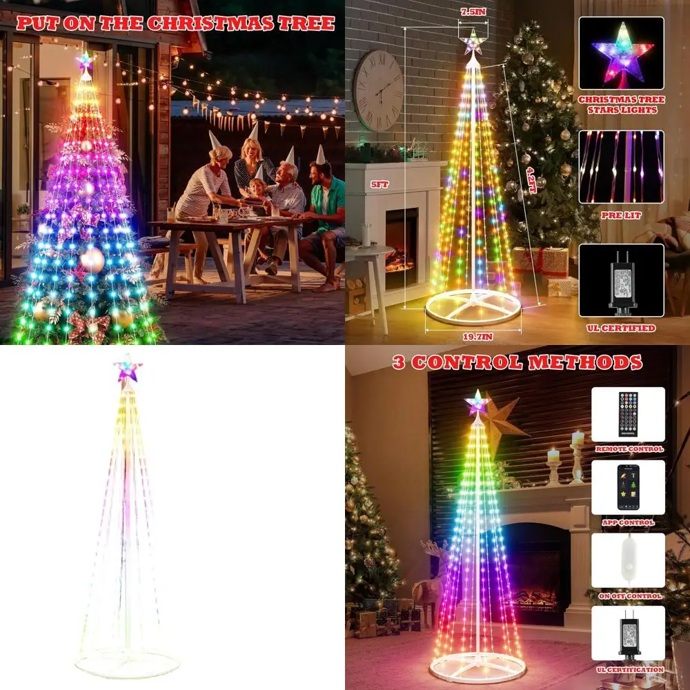 Multicolor Smart LED Cone Christmas Tree with Star, Music Sync, App/Remote Control for Indoor/Outdoor Decorations
Multicolor Smart LED Cone Christmas Tree with Star, Music Sync, App/Remote Control for Indoor/Outdoor Decorations