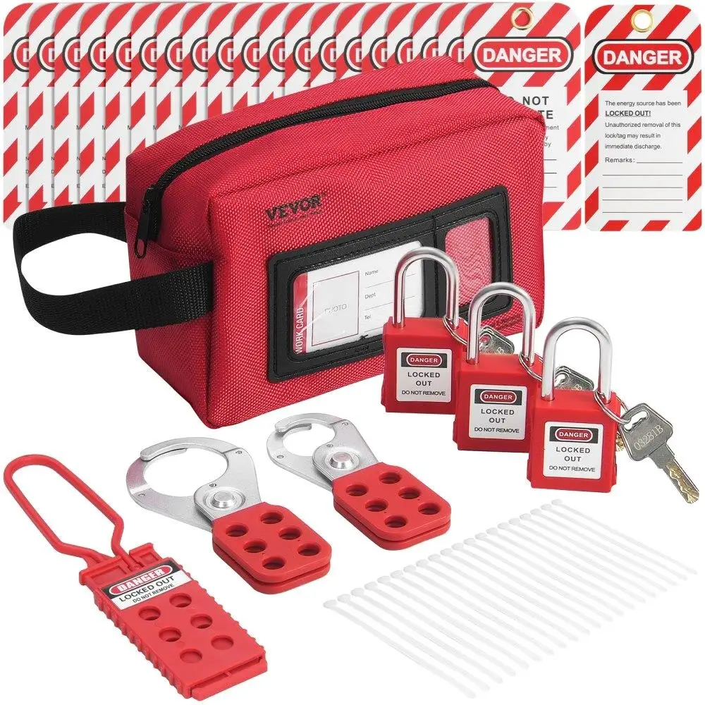 26-Piece Electrical Safety Lockout Kit with Padlocks Hasps Tags Nylon Ties for industrial Machinery Safety
26-Piece Electrical Safety Lockout Kit with Padlocks Hasps Tags Nylon Ties for industrial Machinery Safety