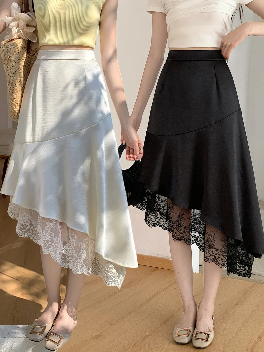 Elegant Lace Splice Slimming High Waist Skirt for Women Spring 2026 Commute Satin Half-length Versatile Skirts Breathable Ski...
Elegant Lace Splice Slimming High Waist Skirt for Women Spring 2026 Commute Satin Half-length Versatile Skirts Breathable Ski...