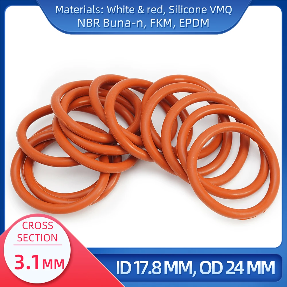 O Ring CS 3.1 mm ID 17.8 mm OD 24 mm Material With Silicone VMQ NBR FKM EPDM ORing Seal Gaske
O Ring CS 3.1 mm ID 17.8 mm OD 24 mm Material With Silicone VMQ NBR FKM EPDM ORing Seal Gaske