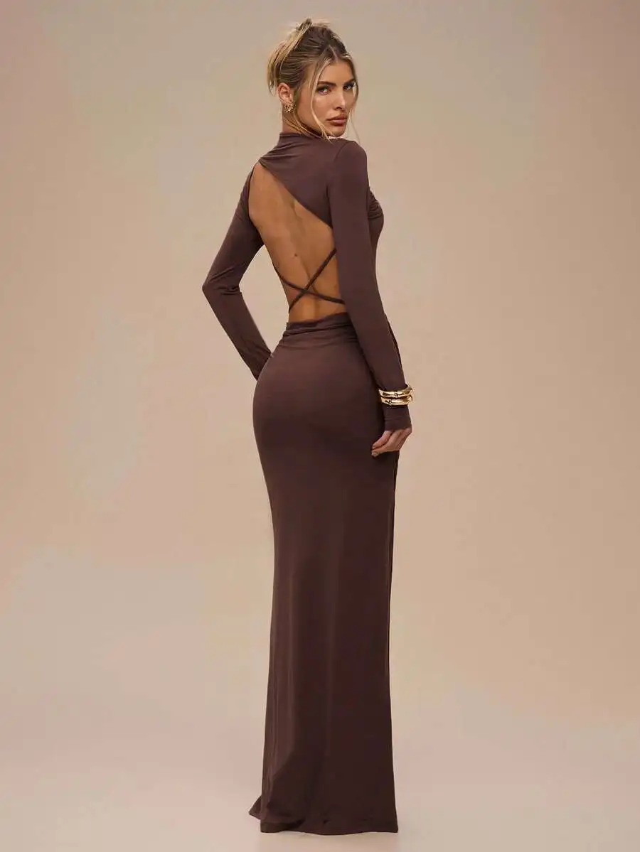 Solid Color Long Sleeve Backless Ruched Elegant Dress For Women
Solid Color Long Sleeve Backless Ruched Elegant Dress For Women
