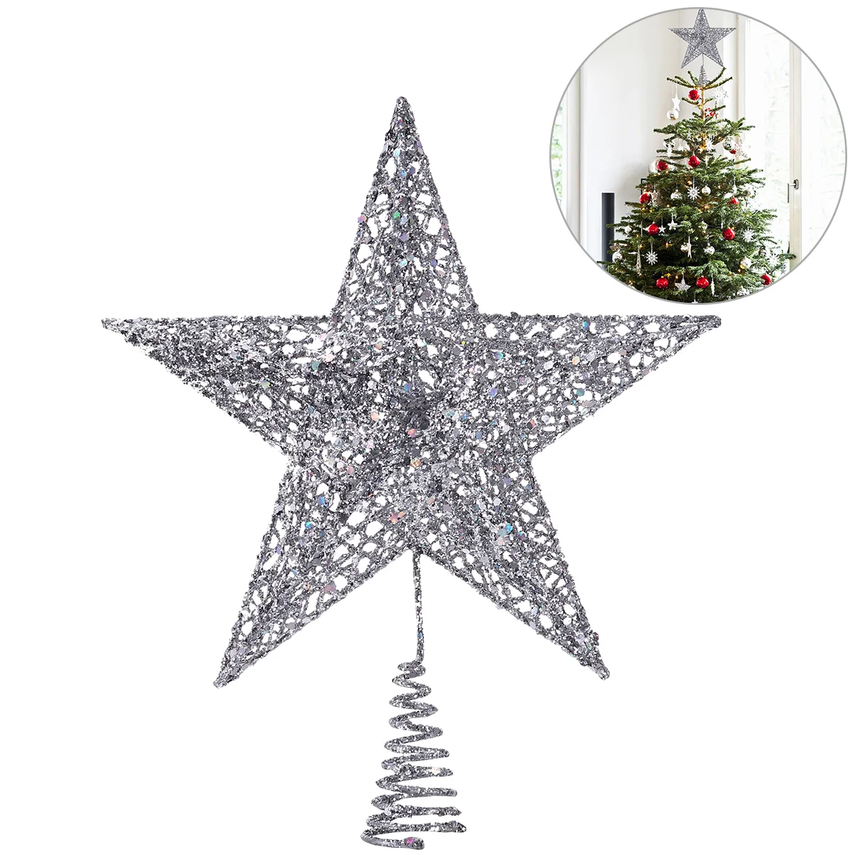 NICEXMAS 25cm Silver Star Tree Topper Exquisite Shimmery Star Christmas Tree Topper Christmas Tree Decoration 5
NICEXMAS 25cm Silver Star Tree Topper Exquisite Shimmery Star Christmas Tree Topper Christmas Tree Decoration 5