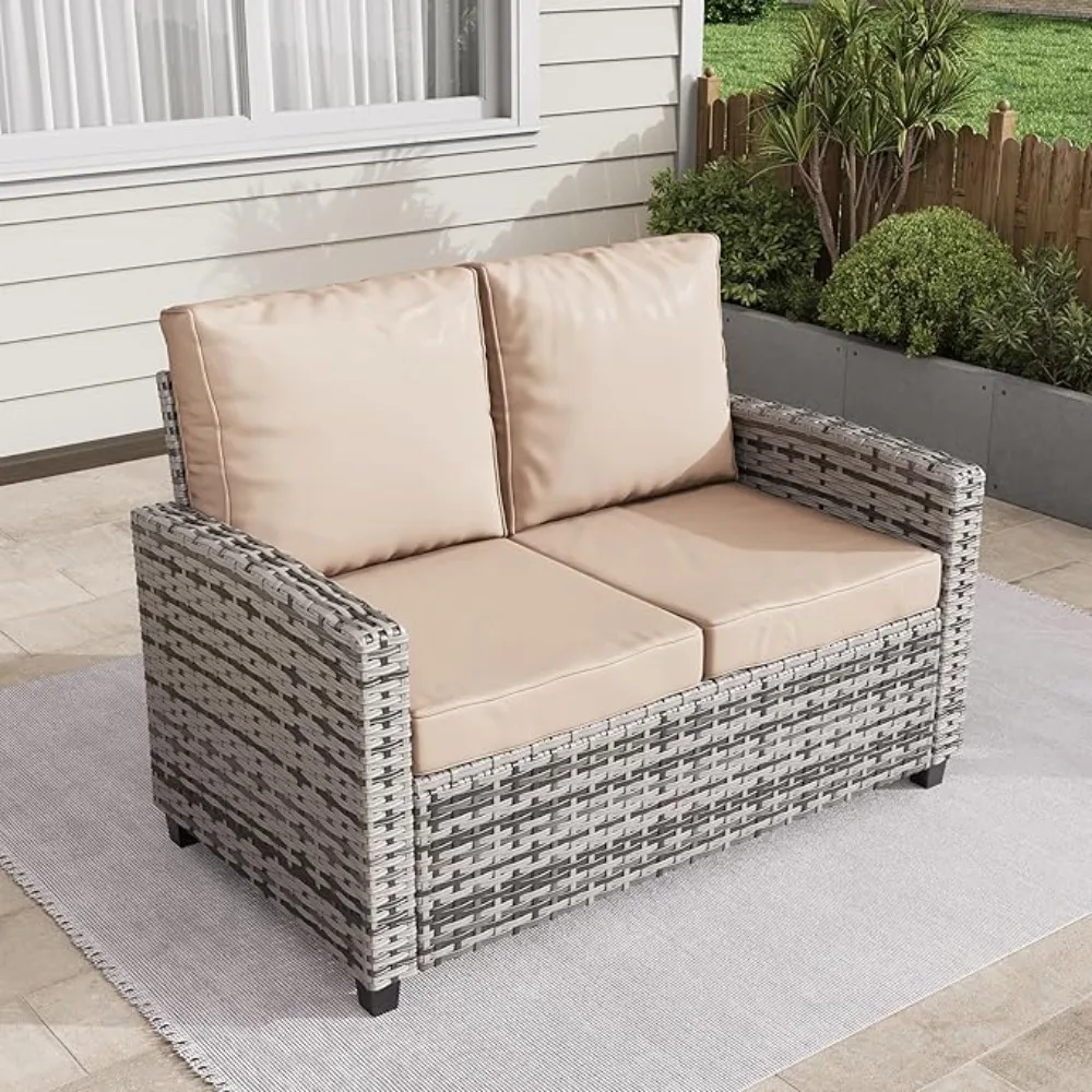 Outdoor Patio Loveseat, All-Weather Outdoor Wicker Soa with Comy Cushions, Patio urniture Set 2 Person Couch, High Back Rattan C
Outdoor Patio Loveseat, All-Weather Outdoor Wicker Soa with Comy Cushions, Patio urniture Set 2 Person Couch, High Back Rattan C