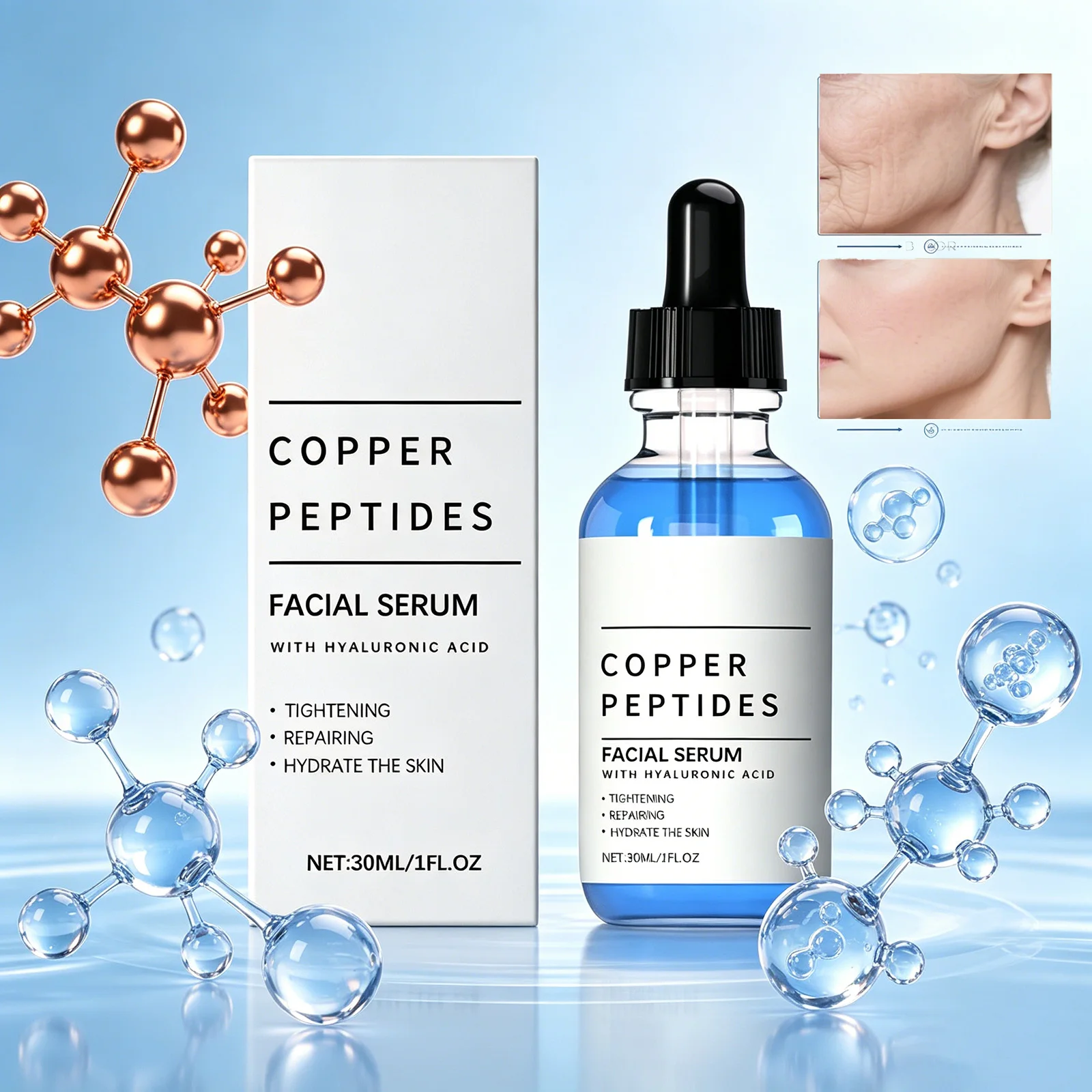 GHK-Cu Copper Peptide Face Serum – Anti-Antioxidant Tighten Skin Barrier Repair Deep Hydration Moisturizing Brightening Serum
GHK-Cu Copper Peptide Face Serum – Anti-Antioxidant Tighten Skin Barrier Repair Deep Hydration Moisturizing Brightening Serum