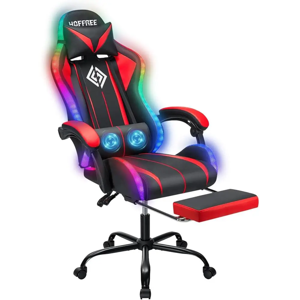 Ergonomic High-Back Gaming Chair with Massage, LED Lights, and Adjustable Lumbar Support - Red and Black
Ergonomic High-Back Gaming Chair with Massage, LED Lights, and Adjustable Lumbar Support - Red and Black