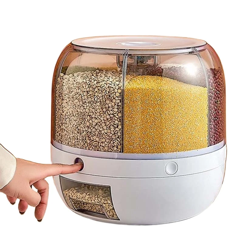 360° Rotating 6-Grid Grain Dispenser One-Touch Output Sealed Storage Container Moisture-Proof Rice Organizer for Kitchen Pantry
360° Rotating 6-Grid Grain Dispenser One-Touch Output Sealed Storage Container Moisture-Proof Rice Organizer for Kitchen Pantry