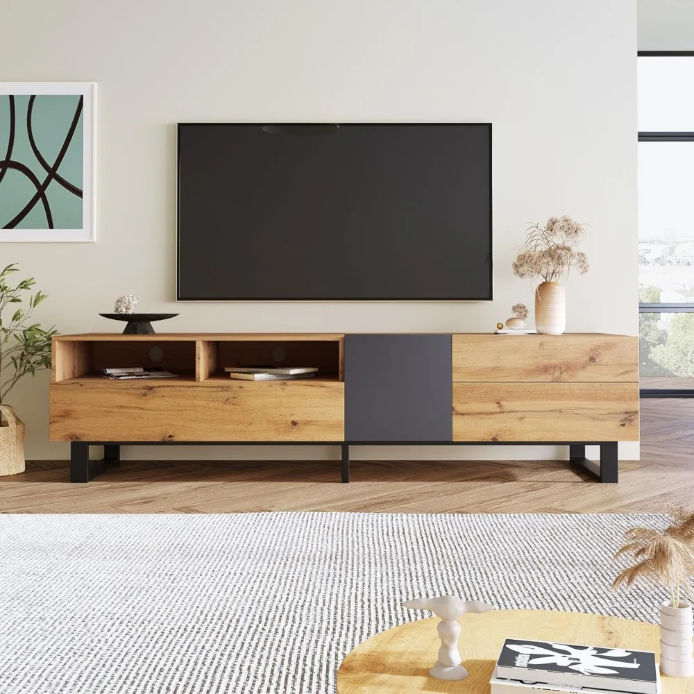 Modern TV Entertainment Center with 3 Cabinets & Open Shelves, Wood TV Stand for TVs Up to 80” for Living Room Bedroo
Modern TV Entertainment Center with 3 Cabinets & Open Shelves, Wood TV Stand for TVs Up to 80” for Living Room Bedroo