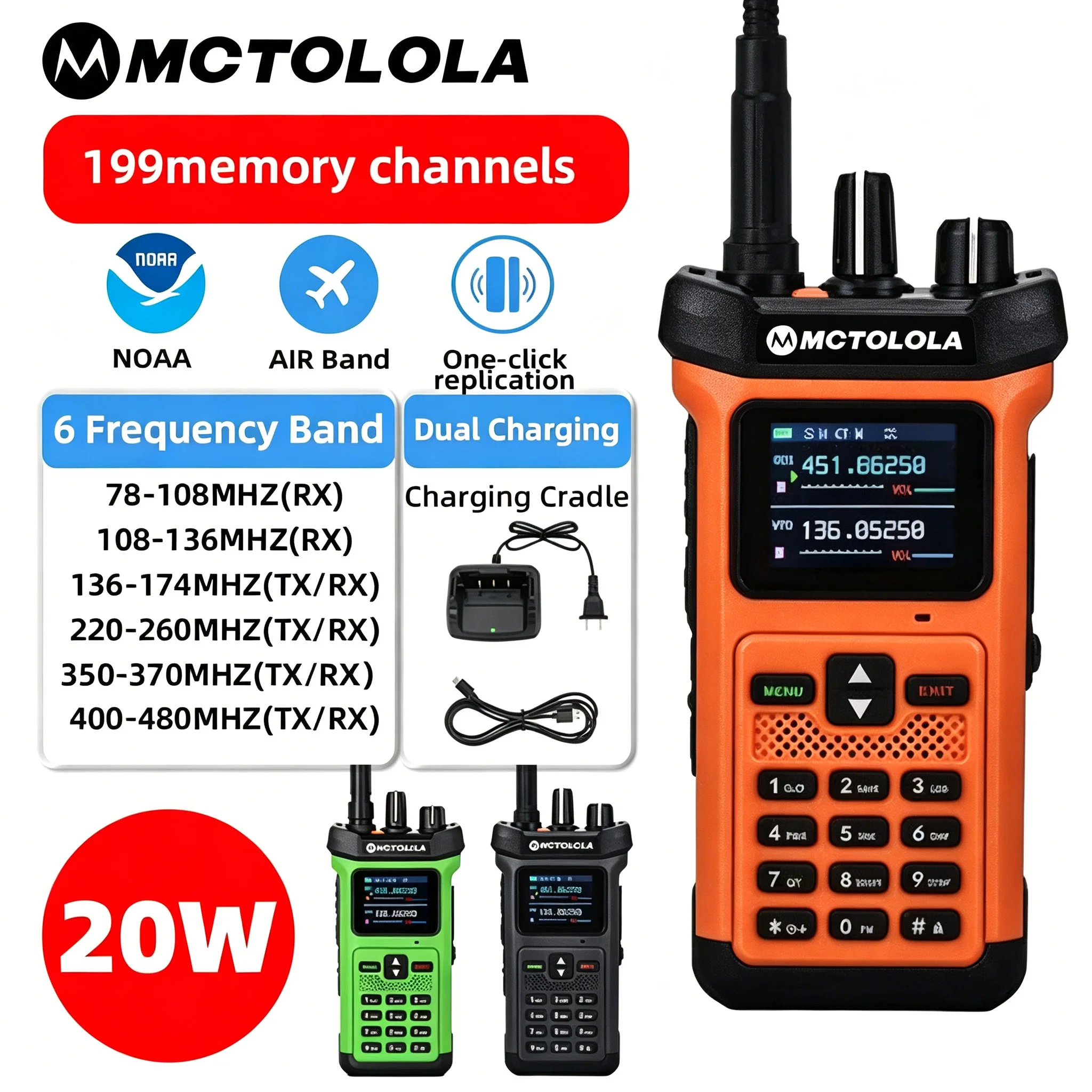 MOTOLOLA 20W high-power handheld walkie talkie VHF UHF dual band amateur radio 6-band AI noise reduction reverse charging strong
MOTOLOLA 20W high-power handheld walkie talkie VHF UHF dual band amateur radio 6-band AI noise reduction reverse charging strong