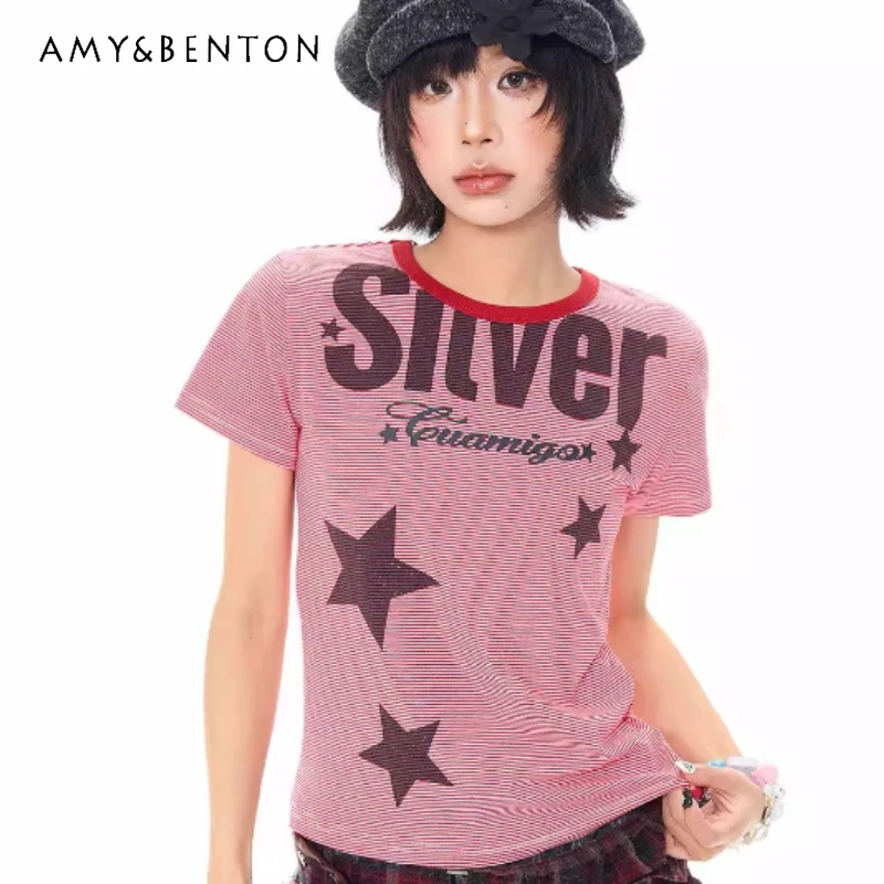 2026 Spring Summer Letter Star Striped Short Sleeve Women's T-shirt American Retro Design Color Blocking Round Neck Top Ladies
2026 Spring Summer Letter Star Striped Short Sleeve Women's T-shirt American Retro Design Color Blocking Round Neck Top Ladies
