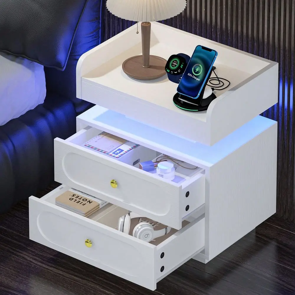 With 2 Drawers, Modern Night Stand With LED Lights Charging Station, Bedside Tables With 2 Rounded Design Drawers, End Table Fo
With 2 Drawers, Modern Night Stand With LED Lights Charging Station, Bedside Tables With 2 Rounded Design Drawers, End Table Fo