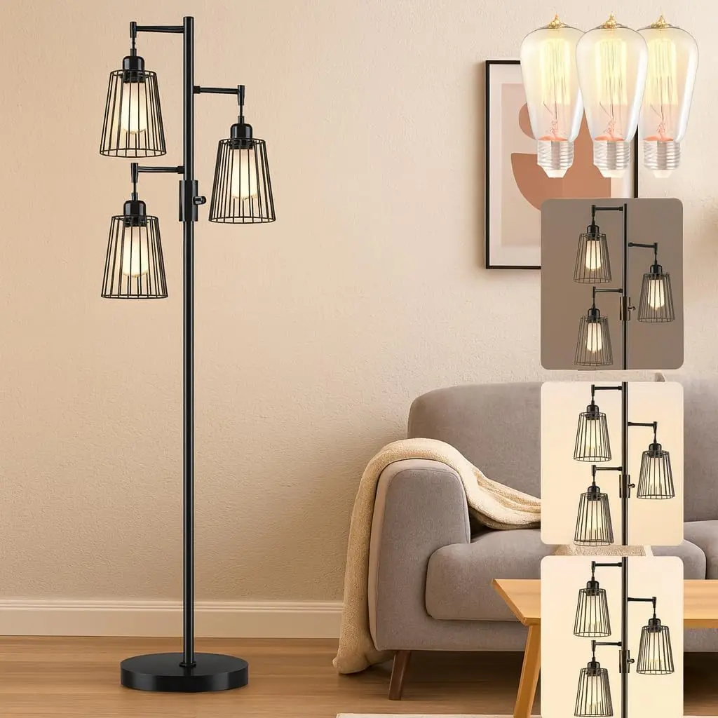 Dimmable Industrial Floor Lamp with 3 Teardrop Cage Heads & LED Bulbs, Tall Standing Lamp for Living Room Bedroom Matte Black
Dimmable Industrial Floor Lamp with 3 Teardrop Cage Heads & LED Bulbs, Tall Standing Lamp for Living Room Bedroom Matte Black