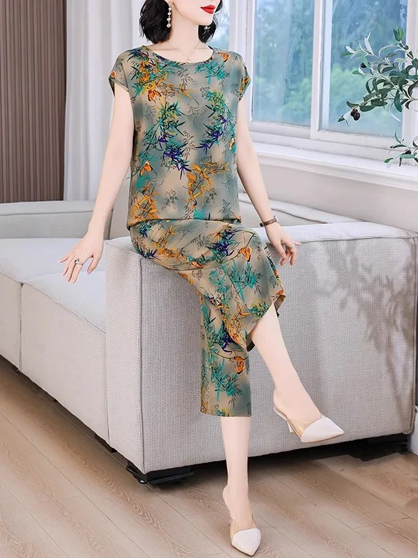 Повседневный комплект из хлопкового шелка с широкими брюками, женский летний модный наряд для пляжа, комплект из двух предметов из искусственного хлопка 
Повседневный комплект из хлопкового шелка с широкими брюками, женский летний модный наряд для пляжа, комплект из двух предметов из искусственного хлопка