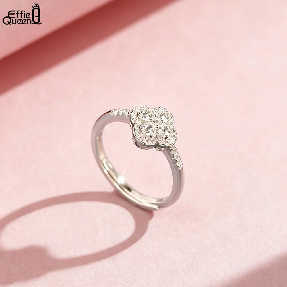 Effie Queen 925 Sterling Silver Clover Ring Adjustable Diamond for Women Romantic CZ Ring Stackable Jewelry Wedding Gift LZR43
Effie Queen 925 Sterling Silver Clover Ring Adjustable Diamond for Women Romantic CZ Ring Stackable Jewelry Wedding Gift LZR43