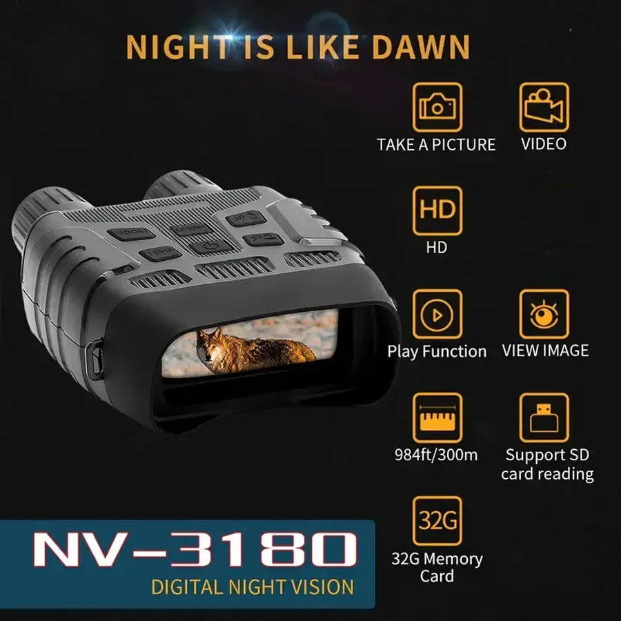 Telescope Night Vision Binocular Infrared 8X Zoom NV3180 Goggles Take Photos And Videos Durable Hunting Camping Outdoor
Telescope Night Vision Binocular Infrared 8X Zoom NV3180 Goggles Take Photos And Videos Durable Hunting Camping Outdoor