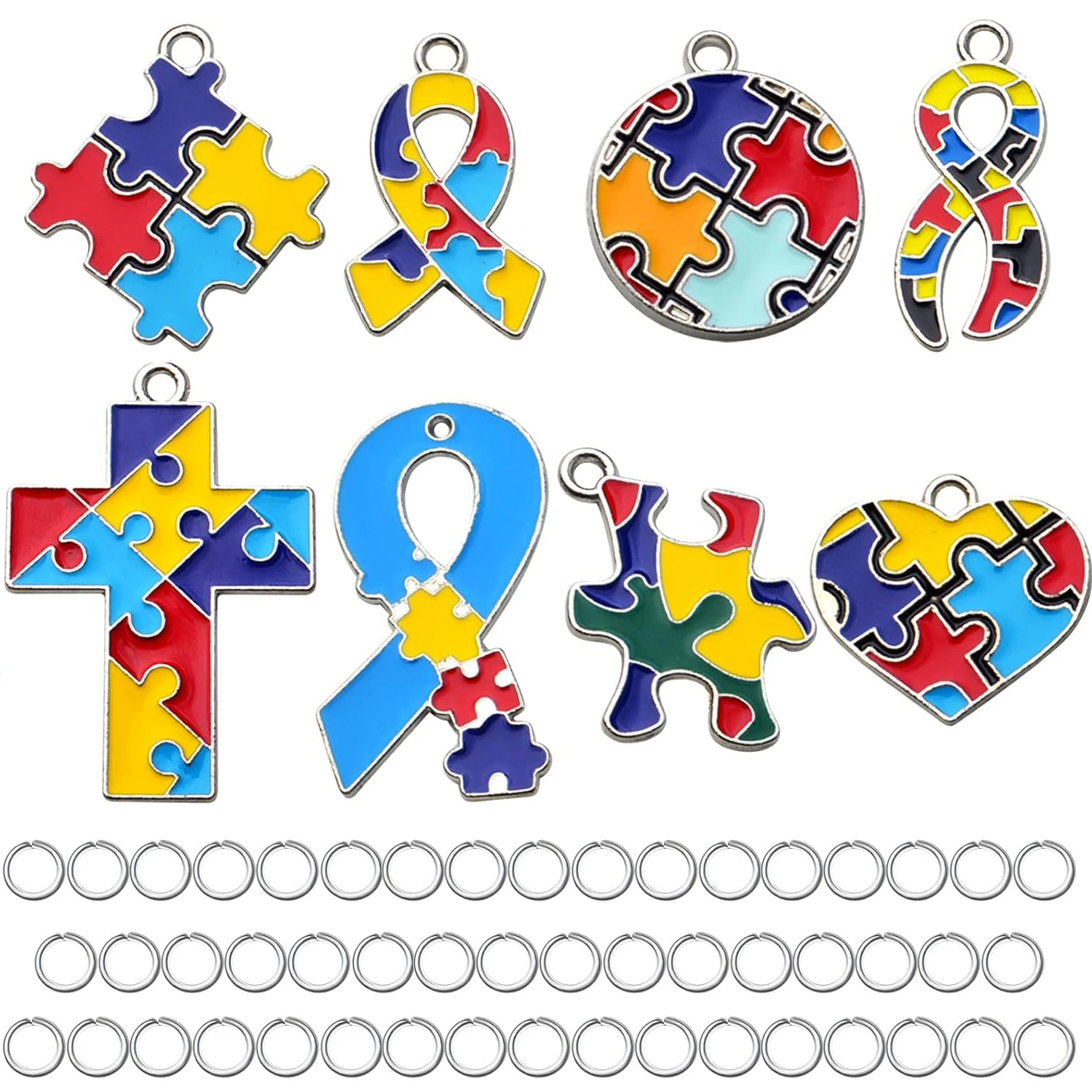 16 шт. подвесок-пазлов на тему аутизма, талисманы для осведомленности о аутизме, с 50 шт. 5-мм разъемными соединительными кольцами для самостоятельного изготовления ожерелий и браслетов
16 шт. подвесок-пазлов на тему аутизма, талисманы для осведомленности о аутизме, с 50 шт. 5-мм разъемными соединительными кольцами для самостоятельного изготовления ожерелий и браслетов