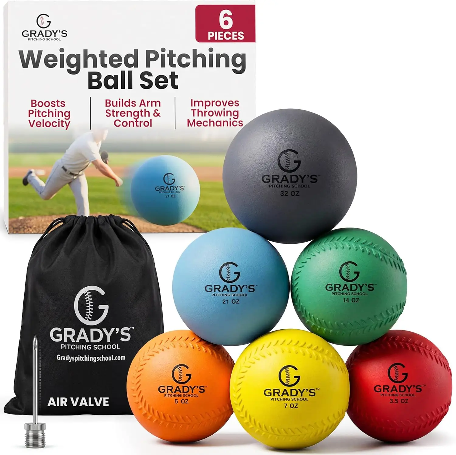 Weighted Velocity Training Ball Set for Pitching & Arm Strength – 6 Balls with Carrying Case
Weighted Velocity Training Ball Set for Pitching & Arm Strength – 6 Balls with Carrying Case
