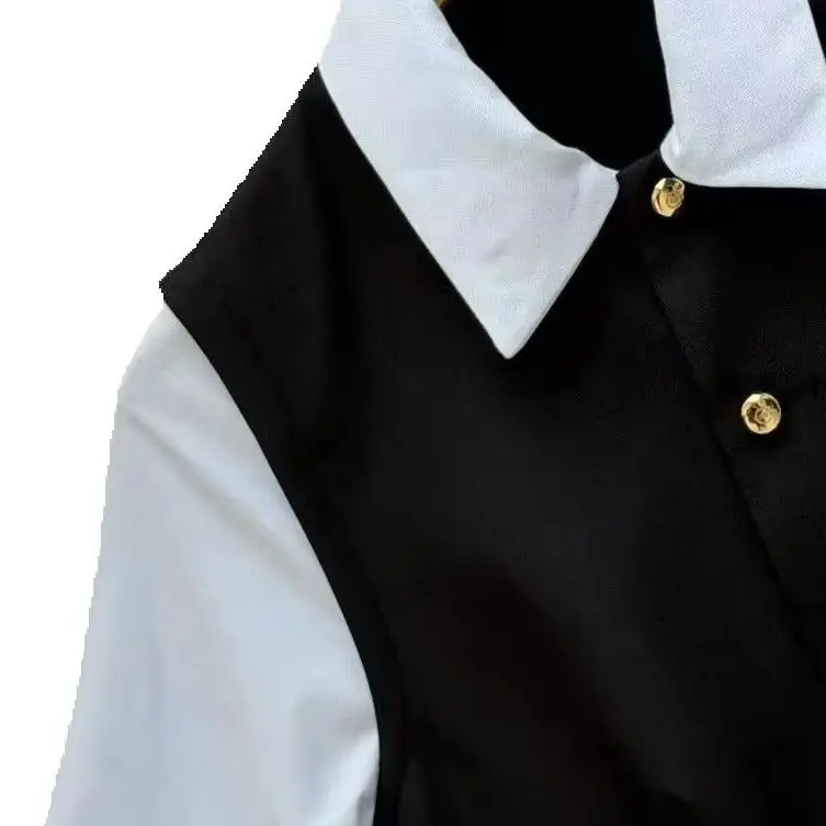 Spring/Summer Women Turn-down Collar Spliced Contrast Short Sleeve High Waist Solid Dress Single Breasted Fashion Mini Skirt
Spring/Summer Women Turn-down Collar Spliced Contrast Short Sleeve High Waist Solid Dress Single Breasted Fashion Mini Skirt