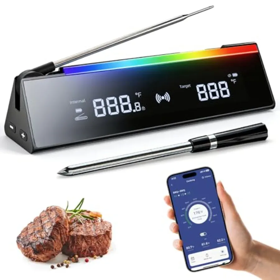 Meat Thermometer with 2 Probes RGB Cooking Progress Light LCD Base Smart APP Control IPX8 Waterproof Digital Food Thermometer W
Meat Thermometer with 2 Probes RGB Cooking Progress Light LCD Base Smart APP Control IPX8 Waterproof Digital Food Thermometer W