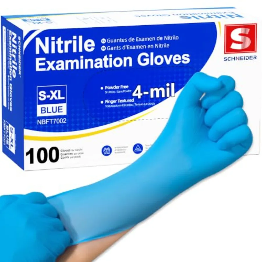 Schneider Medical Nitrile Exam Gloves, 4 mil, Powder-Free, Latex-Free, Disposable Gloves for Cleaning and Food Prep
Schneider Medical Nitrile Exam Gloves, 4 mil, Powder-Free, Latex-Free, Disposable Gloves for Cleaning and Food Prep