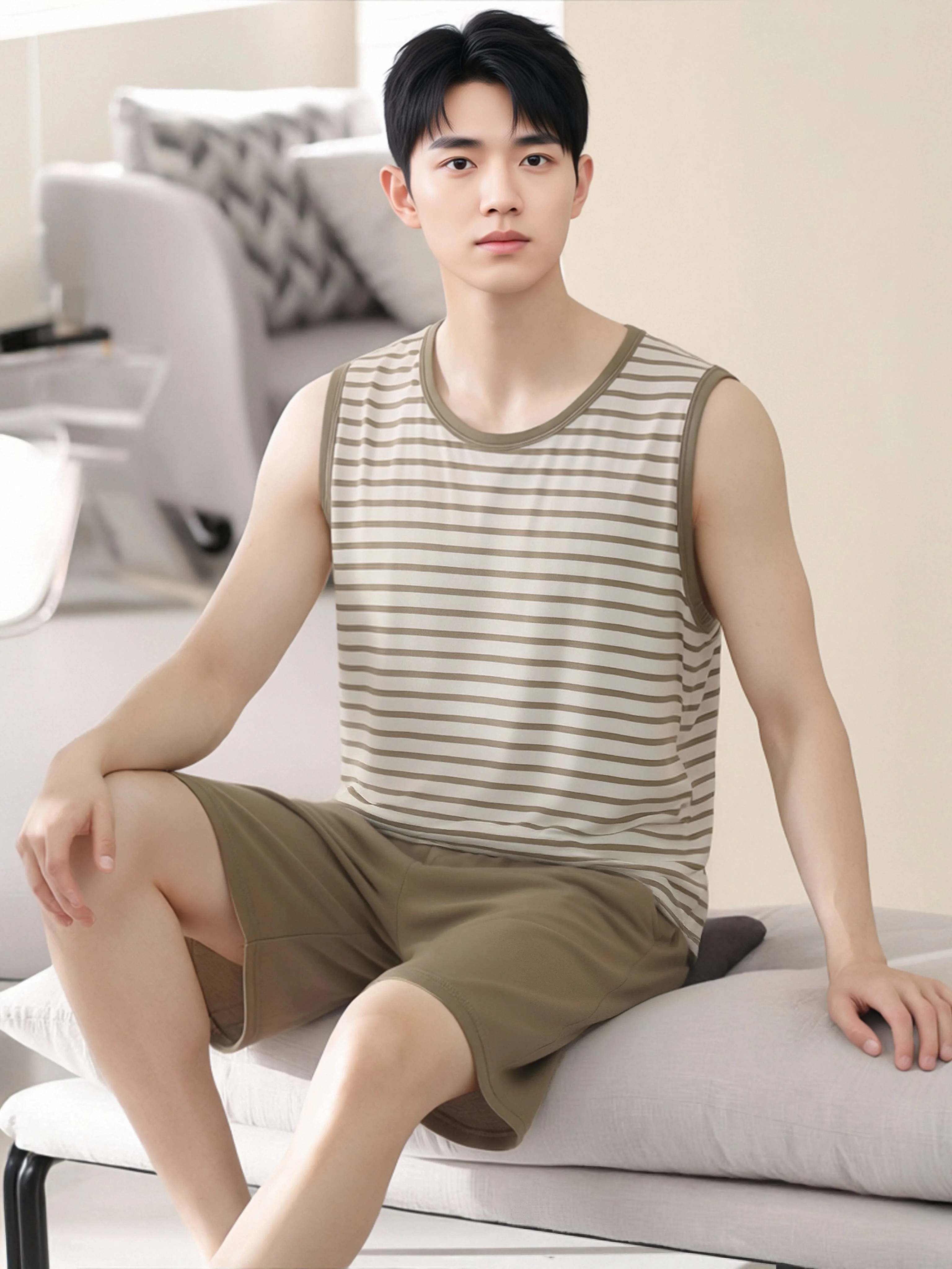 Men's Large Size Modal Vest Shorts Set Summer Striped Home Clothes Thin Sports round Neck Sleepwear Pants Breathable Quick Dry
Men's Large Size Modal Vest Shorts Set Summer Striped Home Clothes Thin Sports round Neck Sleepwear Pants Breathable Quick Dry