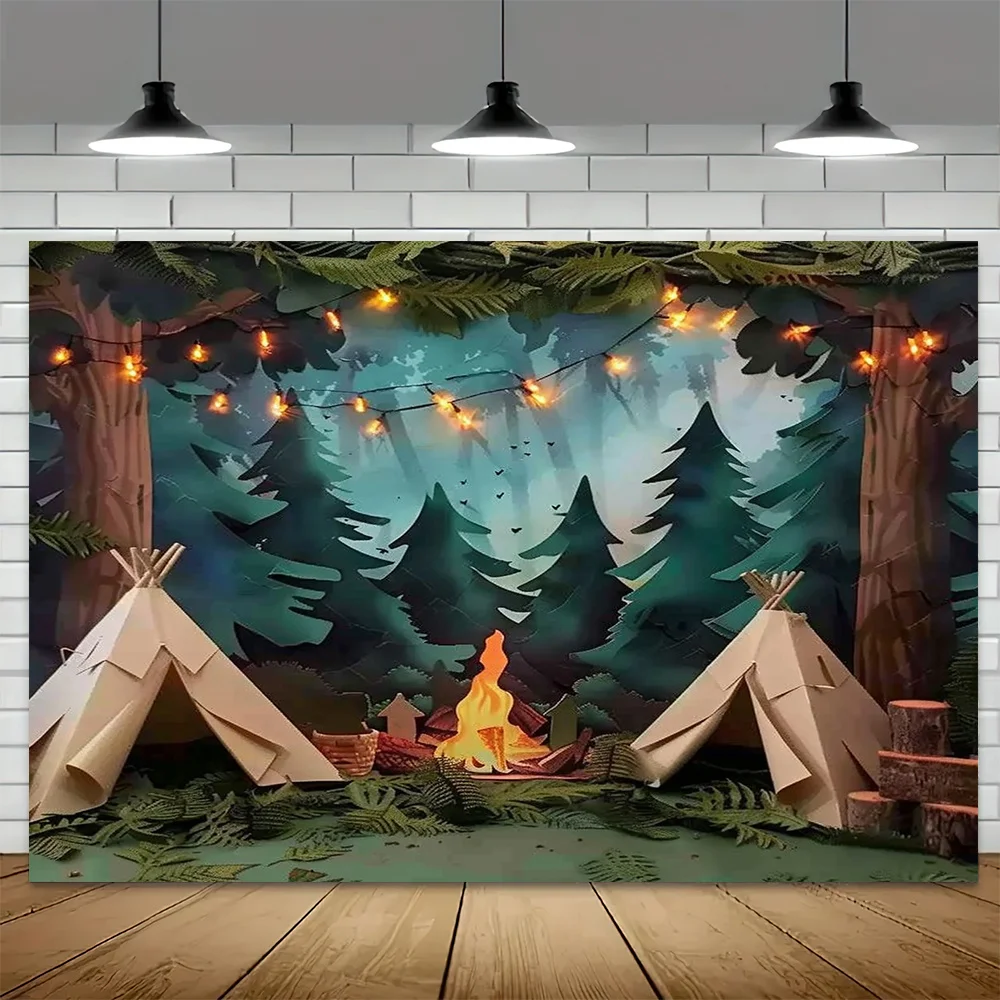 Photography camping background - Forest scenes with tents, fire pits, and light chains are perfect for parties and photo booths
Photography camping background - Forest scenes with tents, fire pits, and light chains are perfect for parties and photo booths