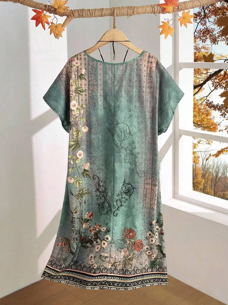 Plus Size Women Vintage Floral Print V-Neck Short Sleeve Casual Dress
Plus Size Women Vintage Floral Print V-Neck Short Sleeve Casual Dress