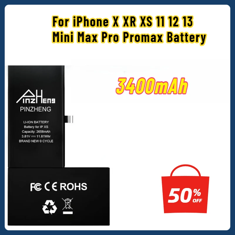 3400mAh Battery for IPhone X XR XS 11 12 13 Mini Max Pro Promax Real High Capacity Replacement
3400mAh Battery for IPhone X XR XS 11 12 13 Mini Max Pro Promax Real High Capacity Replacement