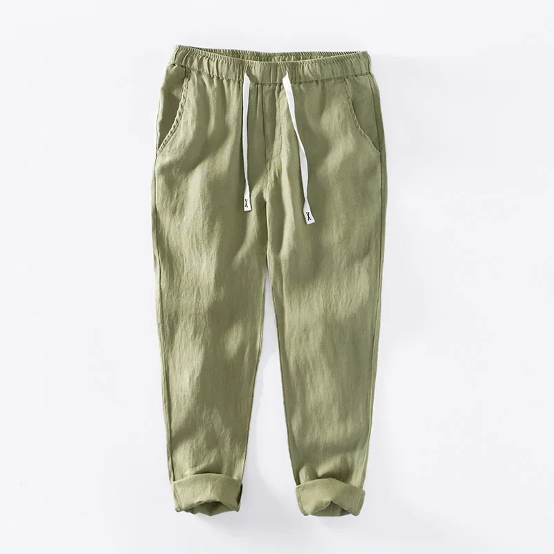 Summer Pure Linen Pants Man Breathable Beach Men Pants Casual Drawstring Elastic Waist Straight Green Nine-point Pants Simple
Summer Pure Linen Pants Man Breathable Beach Men Pants Casual Drawstring Elastic Waist Straight Green Nine-point Pants Simple