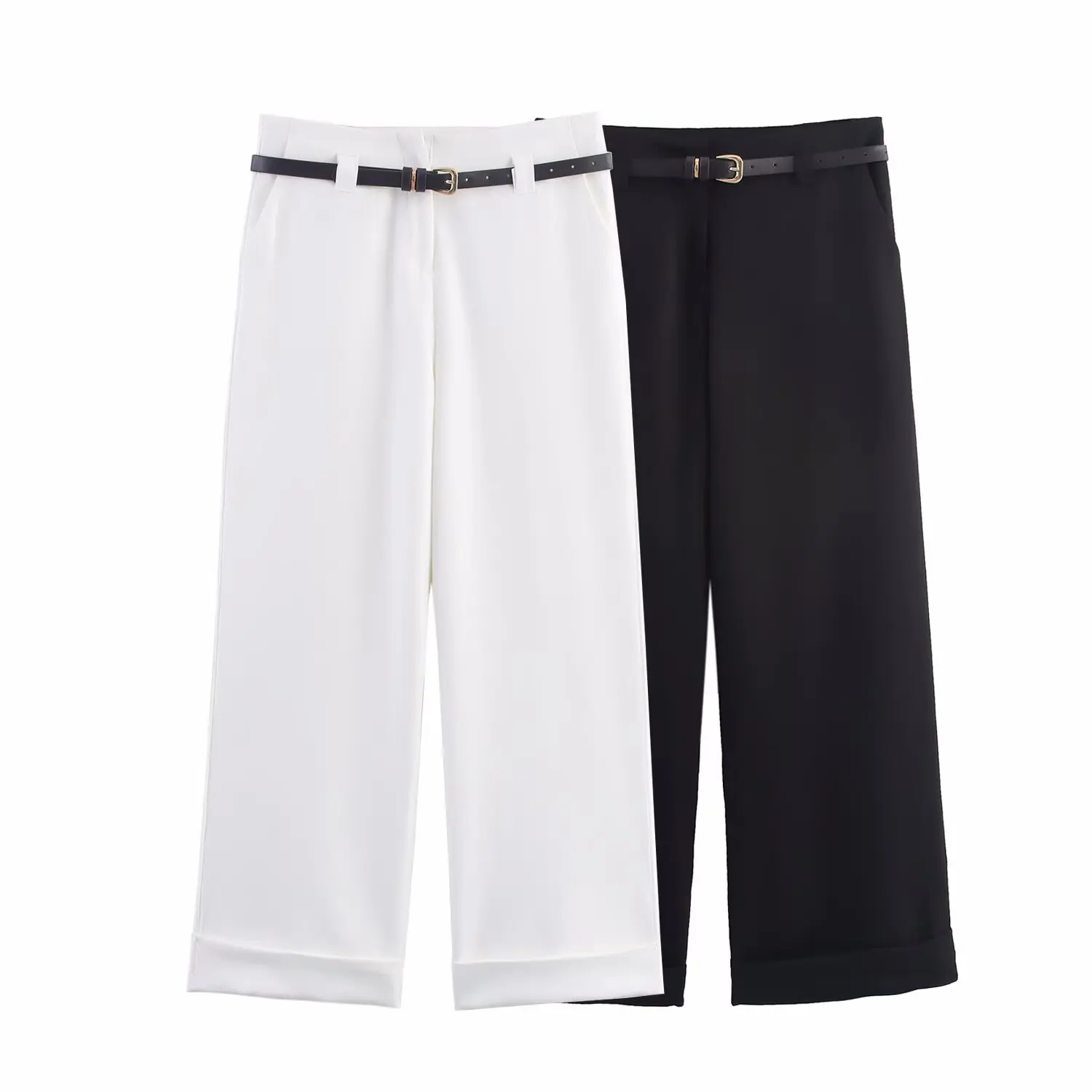 Women's Casual Fashion Pants Spring Simple Versatile Loose Belted Rolled-Hem Bottom High-Waist Solid Straight-Leg Trousers
Women's Casual Fashion Pants Spring Simple Versatile Loose Belted Rolled-Hem Bottom High-Waist Solid Straight-Leg Trousers