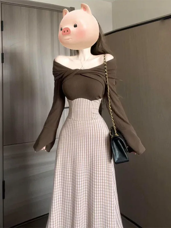 Elegant Plaid Splice One Shoulder Dress Gentle Style Beautiful Long Sleeve High Waist City Commute Winter Fashion Fairy Skirt
Elegant Plaid Splice One Shoulder Dress Gentle Style Beautiful Long Sleeve High Waist City Commute Winter Fashion Fairy Skirt