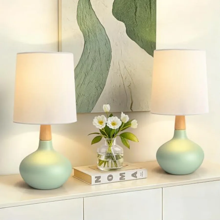 14" Ceramic Table Lamp Set of 2 Small Bedside Lamp with Natural Wood Stem and Linen Shade Modern Farmhouse Night Lamp for Bedro
14" Ceramic Table Lamp Set of 2 Small Bedside Lamp with Natural Wood Stem and Linen Shade Modern Farmhouse Night Lamp for Bedro