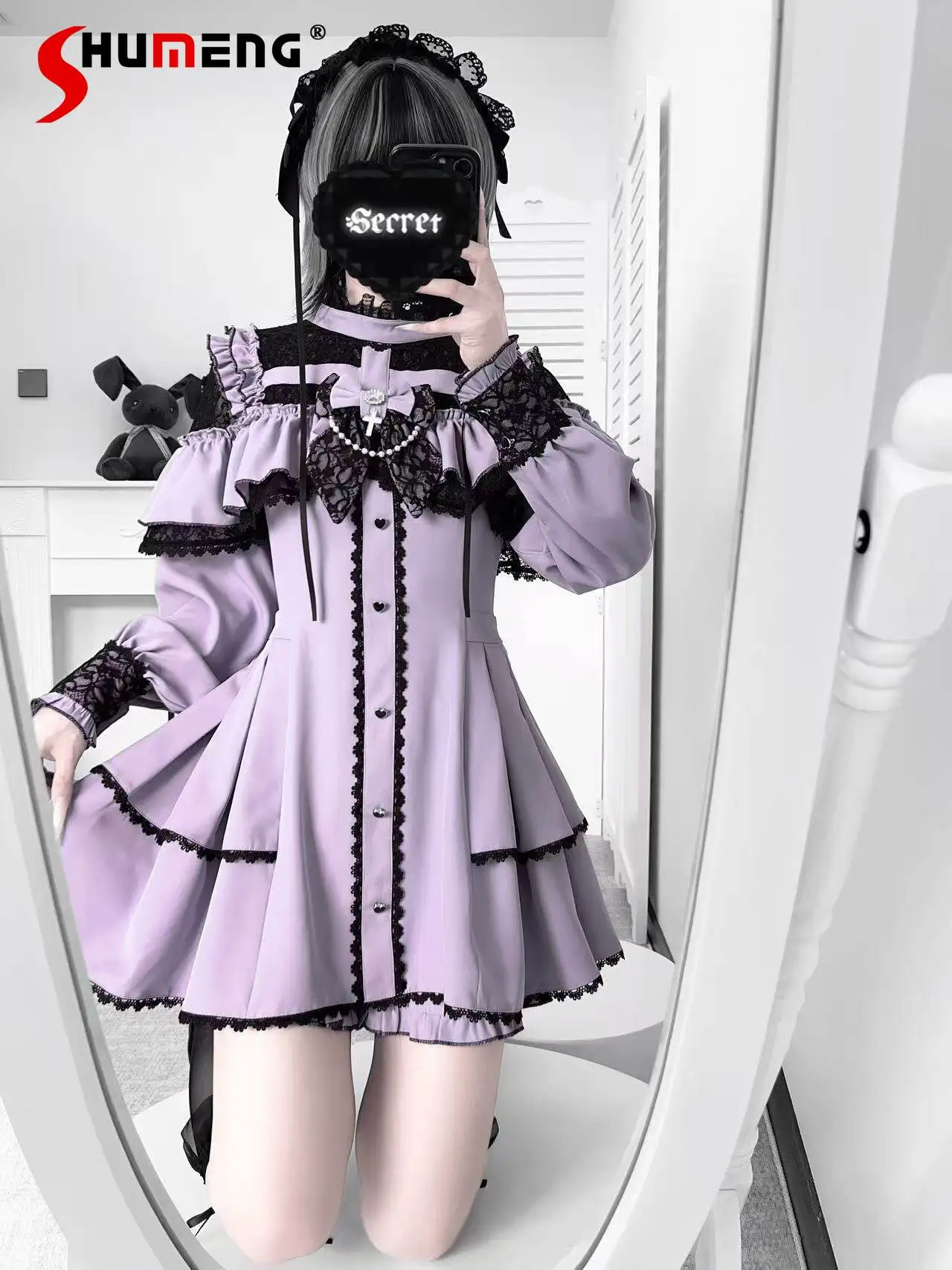 Mine Series Mass-produced Purple Dress Set Japanese Girls Woman's Sweet Bow Lace Splicing Long-sleeved Top Shorts 2-piece Set
Mine Series Mass-produced Purple Dress Set Japanese Girls Woman's Sweet Bow Lace Splicing Long-sleeved Top Shorts 2-piece Set