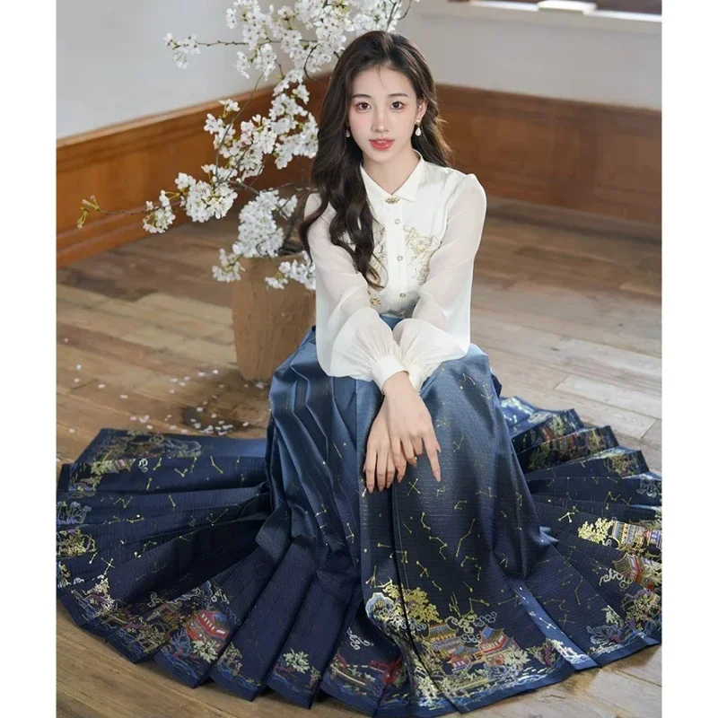Traditional Daily Hanfu Set Horse Face Dress Women New Chinese Style Dragon Embroidery Mamian Skirt Fashion Street Wear Clothing
Traditional Daily Hanfu Set Horse Face Dress Women New Chinese Style Dragon Embroidery Mamian Skirt Fashion Street Wear Clothing