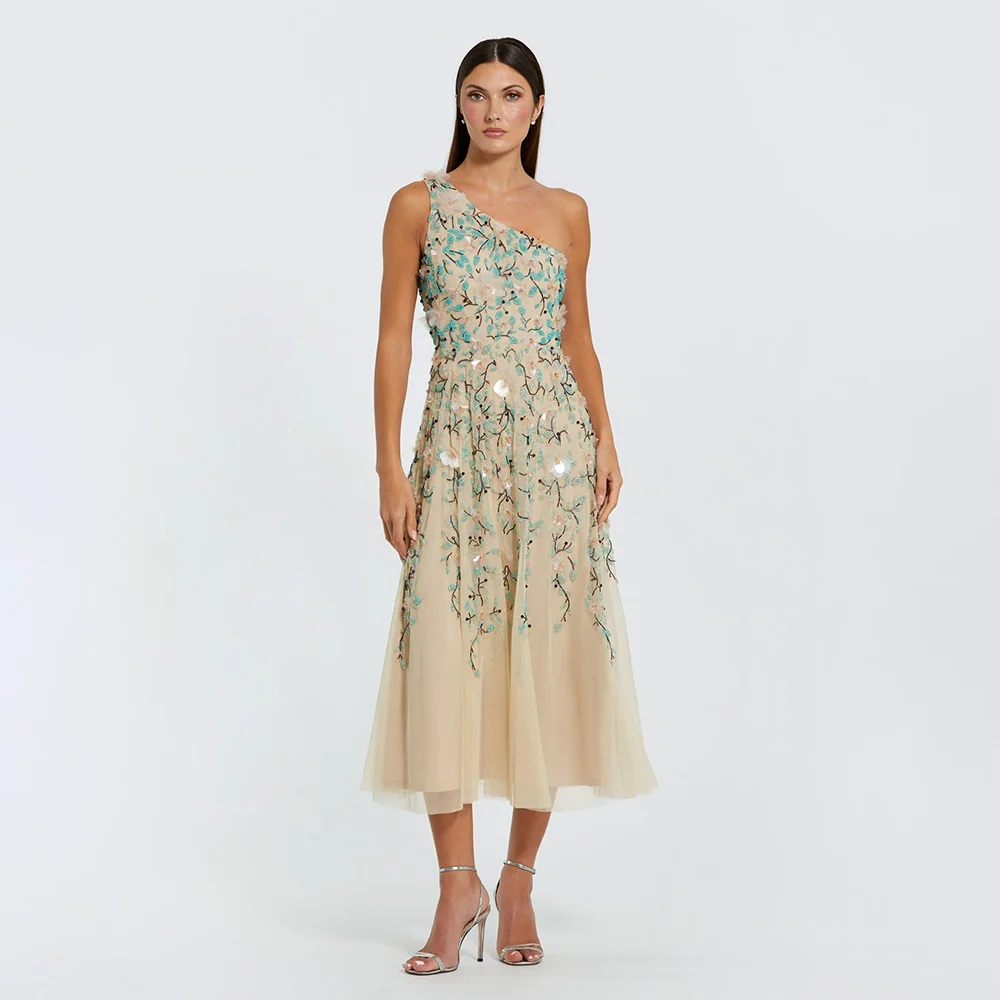 Fashion Appliques One Shoulder Sleeveless Prom Gowns Ccustomized Tulle A-line Knee Length Evening Dress for Women's Party Dess
Fashion Appliques One Shoulder Sleeveless Prom Gowns Ccustomized Tulle A-line Knee Length Evening Dress for Women's Party Dess
