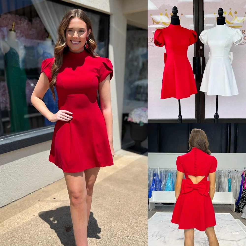 Red Cocktail Club Party Dress Puff Sleeves High Neck Bow Back Sweet 16 Semi Formal Hoco Gala Graduation Gown Pageant Interview
Red Cocktail Club Party Dress Puff Sleeves High Neck Bow Back Sweet 16 Semi Formal Hoco Gala Graduation Gown Pageant Interview