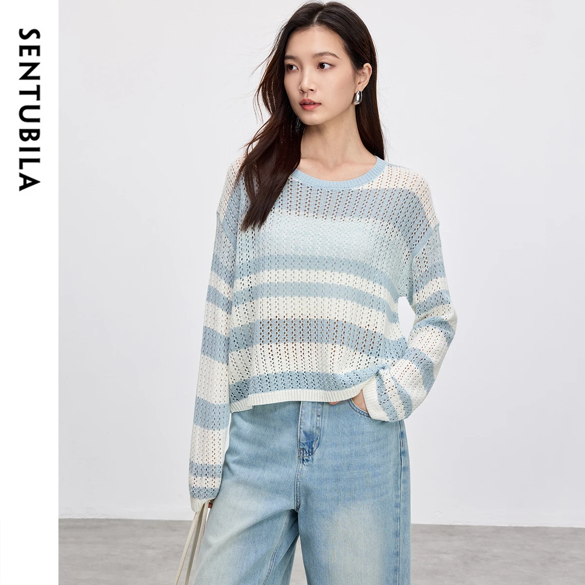 SENTUBILA Striped Women's Pullover 2025 Spring Summer Long Sleeve Hollow Knitwear Short Loose Fit Cozy Ladies Tops W52H59402
SENTUBILA Striped Women's Pullover 2025 Spring Summer Long Sleeve Hollow Knitwear Short Loose Fit Cozy Ladies Tops W52H59402